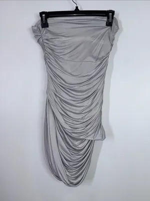 Gauge 81 women’s gray Talsi plunge neck draped strapless mini dress size small thumbnail 4