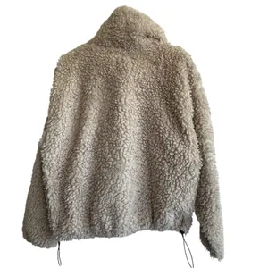abercrombie fitch Sherpa Fleece Jacket Sz L Cinch Waist Zip Up Front Beige thumbnail 2