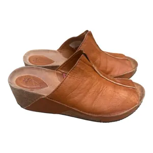 Sergio Tomani Cognac Brown Leather Wedge Mules Shoes Handmade EU 39 US 8.5 Clogs thumbnail 4