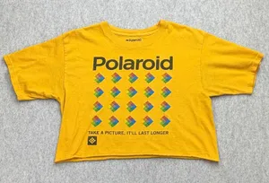 Polaroid Graphic T-Shirt Womens Small Yellow Streetwear Retro Cropped Y2K Indie thumbnail 1