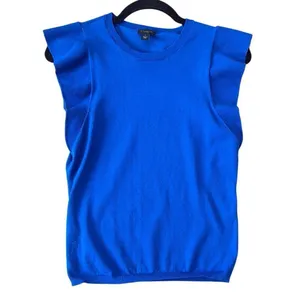 Ann Taylor blue ruffled sleeve knit top size small thumbnail 9