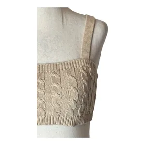 Revolve 525 Tank Top Women XS Beige Tan Oat Cable Knit Tiny Tank Cropped‎ Sexy thumbnail 6