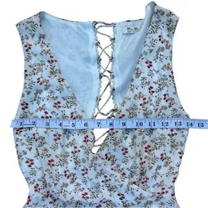 Miss Me Floral Lace-Up Back Skater Mini Dress Blue V-Neck Size M thumbnail 6