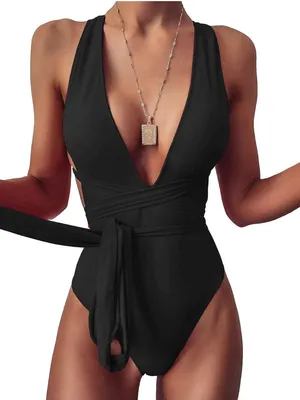 Lilosy Sexy Tie Criss Cross Plunge Thong Swimsuit High Cut Brazilian swimwear thumbnail 1