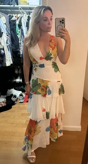 Selfie Leslie *NWT* Saints & Secrets Veda Strappy Back Ruffle Maxi Dress White thumbnail 1