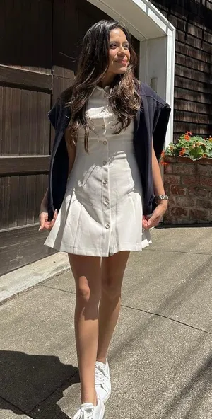 Zara mini dress pleated skirt collar button up ivory casual classic old money thumbnail 11
