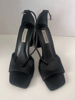 Steve Madden Black Strappy Square-Toe Block Heels thumbnail 1