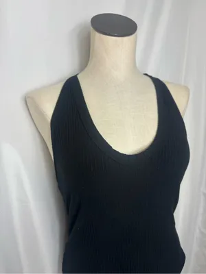 Free People intimates Black Ribbed racerback Bodysuit cozy gothic basic Large thumbnail 4