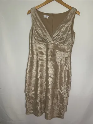 London Times Gold Metallic Tiered V-Neck Cocktail Sheath Dress - Size 8 thumbnail 2