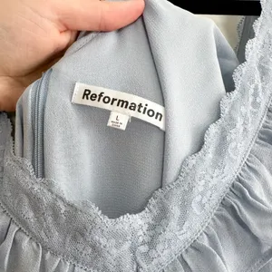 Reformation |‎ Purdie Lace-Trim Flutter Strap Midi Dress in Mineral Blue thumbnail 8