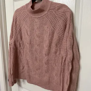 J. CREW mock neck cable knit sweater size medium pink alpaca blend‎ thumbnail 3