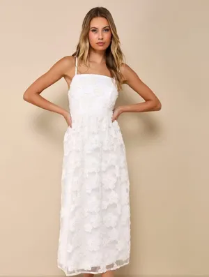 NWT Lulus Delightful Charisma White Embroidered Sequin Mesh Midi Dress Wedding M thumbnail 1