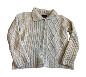 Carraig Donn Cardigan Sweater Cream Merino Wool Aran Knit Irish Fisherman thumbnail 1