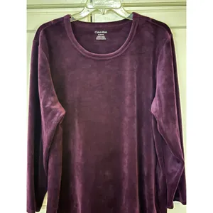 Calvin Klein Womens XL Purple Velour Long Sleeve Crew Neck Top Curved Hem thumbnail 2
