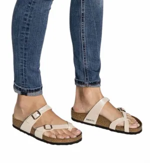 Birkenstock Mayari Birko-Flor Strappy Toe Loop White Faux Leather Sandals EU 36 thumbnail 1