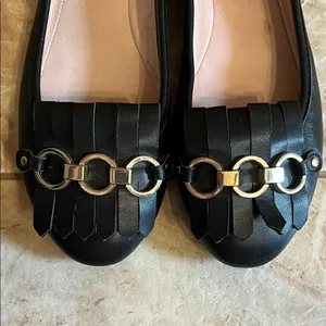 Kate Spade Black Leather Flats with Fringe & Gold Accents - Size 7 thumbnail 3