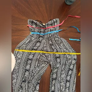 Strapless Black and White Geometric Print Wide Leg Jumpsuit Sz M thumbnail 5