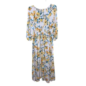 Gap Maternity Dress Womens Large Floral V-Neck Midi Boho Puff Sleeve Yellow Blue thumbnail 4