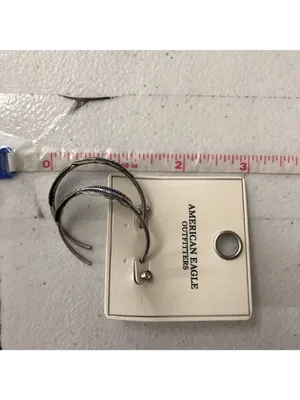 American Eagle Outfitters Earrings Set Hoop Silver Tone Feather Rhinestone Stud thumbnail 2