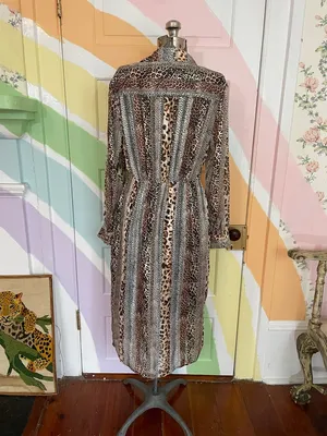 Sam Edelman Mixed Animal Print Satin Shirt Dress Semi Sheer Sz 8 💚🎀 thumbnail 9