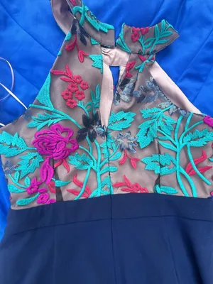 Harlyn Floral Embroidered Halter Keyhole Cocktail Dress with Tulip Wrap Skirt thumbnail 13