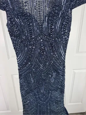 Sherri Hill 51426 Size 4 NWT Navy Beaded Mermaid Evening Gown Formal Prom Dress thumbnail 4