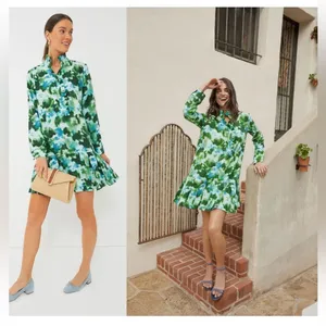Tuckernuck Deep Lagoon Tate Mini Dress XS NWT Green Blue Floral Shirt Dress thumbnail 2