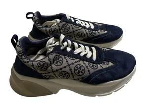 Tory Burch T Monogram Good Luck Trainer Sneakers Women's 9.5 Navy Gray Chunky thumbnail 1