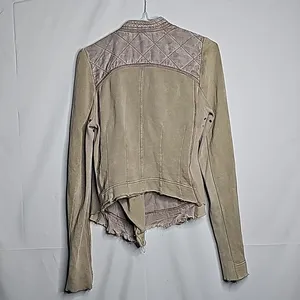 Free People raw hem diagonal zip up quilted back moto sweatshirt jacket sz Small thumbnail 6