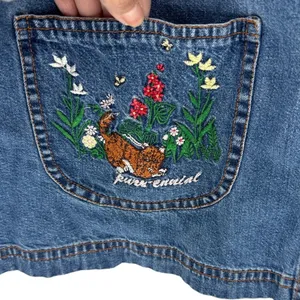 vintage Blair denim jacket embroidered cat garden designs on pockets size L thumbnail 5