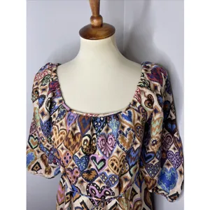 NEW FARM RIO Cream Hearts Ikat Puff Sleeve Dress Sz Small‎ thumbnail 7