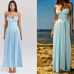 House of CB ‘Marcella’ Ocean Blue Pleated Maxi Dress NWOT size M D-DD‎ thumbnail 2