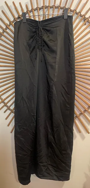 Princess Polly Black Satin Maxi Skirt with Ruching at Waist Sz 8 Goth Emo thumbnail 1