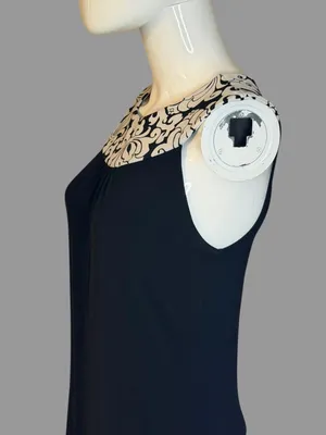 White House Black Market Black Dress with White Damask Trim thumbnail 5