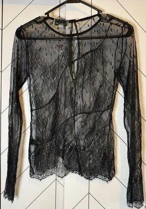 Topshop Women’s 2 Black Lace Sheer Crewneck Layering Long Sleeve Layering Top thumbnail 1