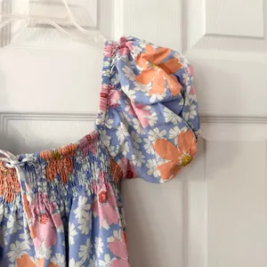 Sabo Skirt Blue Orange Pink Sky Floral Bambina Mini Puff Sleeve Dress Small thumbnail 4