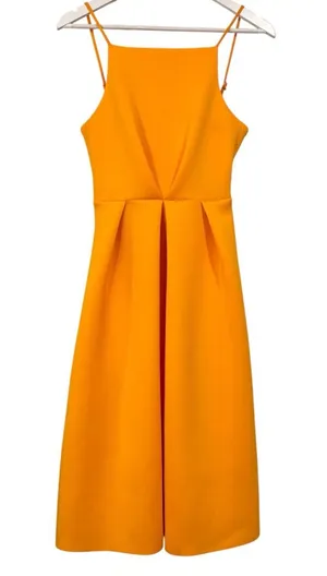 ASOS NWT Orange Fit & Flare Pleated Midi Dress Size 2 Women's thumbnail 1