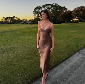 Zara dress midi maxi satin wedding lingerie chocolate brown party cocktail thumbnail 10