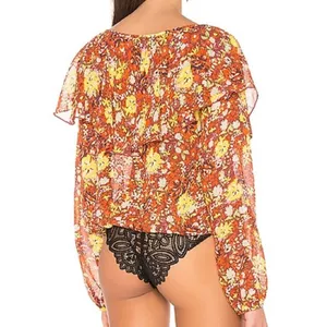 Free People Say it to me red sienna floral printed bodysuit size M thumbnail 3