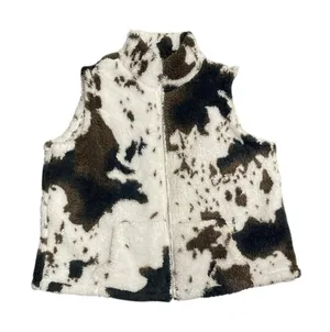 Faux Fur Fleece Cow Print Full Zip Vest SZ XL Western Cowgirl Rancher thumbnail 1
