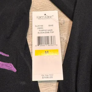NWT Karen Kane‎ Purple Haze Black Mesh Long Sleeve Embroidered Top Medium M thumbnail 4