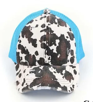 C.C Turquoise & Cow Print Criss Cross Ponytail Hat thumbnail 1