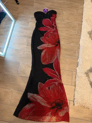 Windsor Black Strapless Sequin Gown with Red Floral Motif thumbnail 5