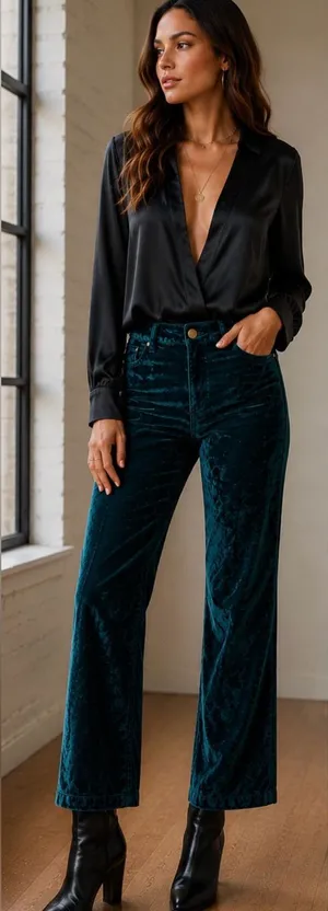 Free People High Time Velvet Kick Flare Pants Jewel Green Sz 27 💛 thumbnail 1