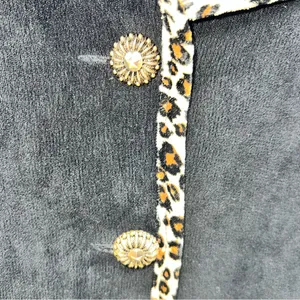 Courtenay Women’s Short Sleeve Casual Black Button Down Top w/Leopard Print Trim thumbnail 5