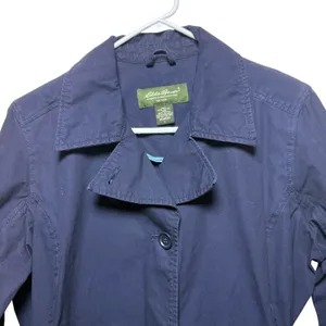 Eddie Bauer Womens Lightweight‎ Trench Coat Jacket Button Belted Navy Blue Large thumbnail 3