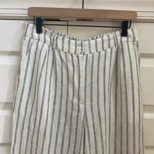 NWT Quince European Linen Women 8 Wide Leg Pant Oatmeal Stripe Eco Coastal thumbnail 2