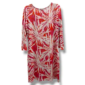 Jean-Pierre Klifa Paris Shift Dress S Pink Orange Abstract Floral Stretch Resort thumbnail 3