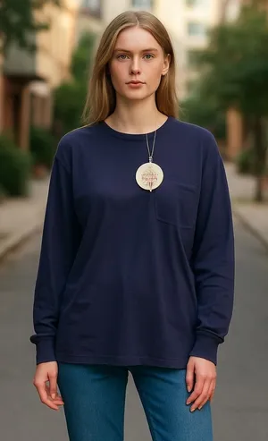 ANRABESS Women's Long Sleeve Pocket‎ Top, Relaxed Fit, Navy Blue, Size L thumbnail 1