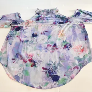 Torrid Watercolor Floral Georgette Smocked Neck Cold Shoulder‎ Blouse 1X thumbnail 7